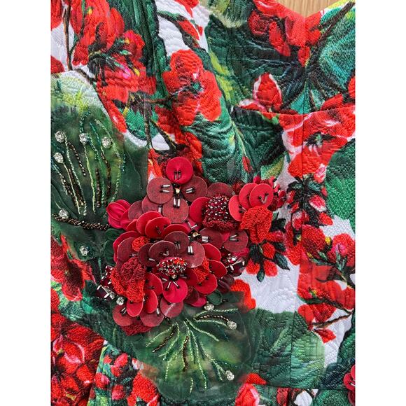 NWT Dolce & Gabbana Red Floral Geranium Pleated Mini Dress IT 42 M - Picture 6 of 9